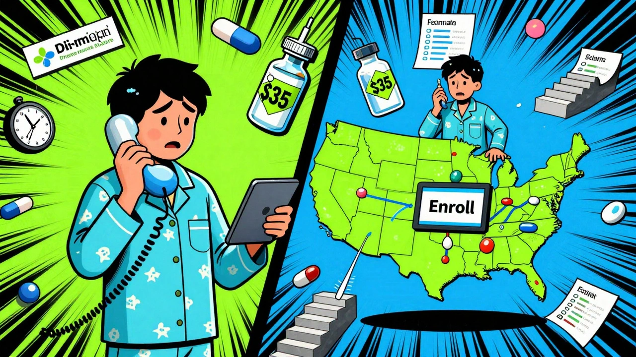 A person on the phone with a SHIP counselor while another version of them confidently enrolls in a better Medicare plan.