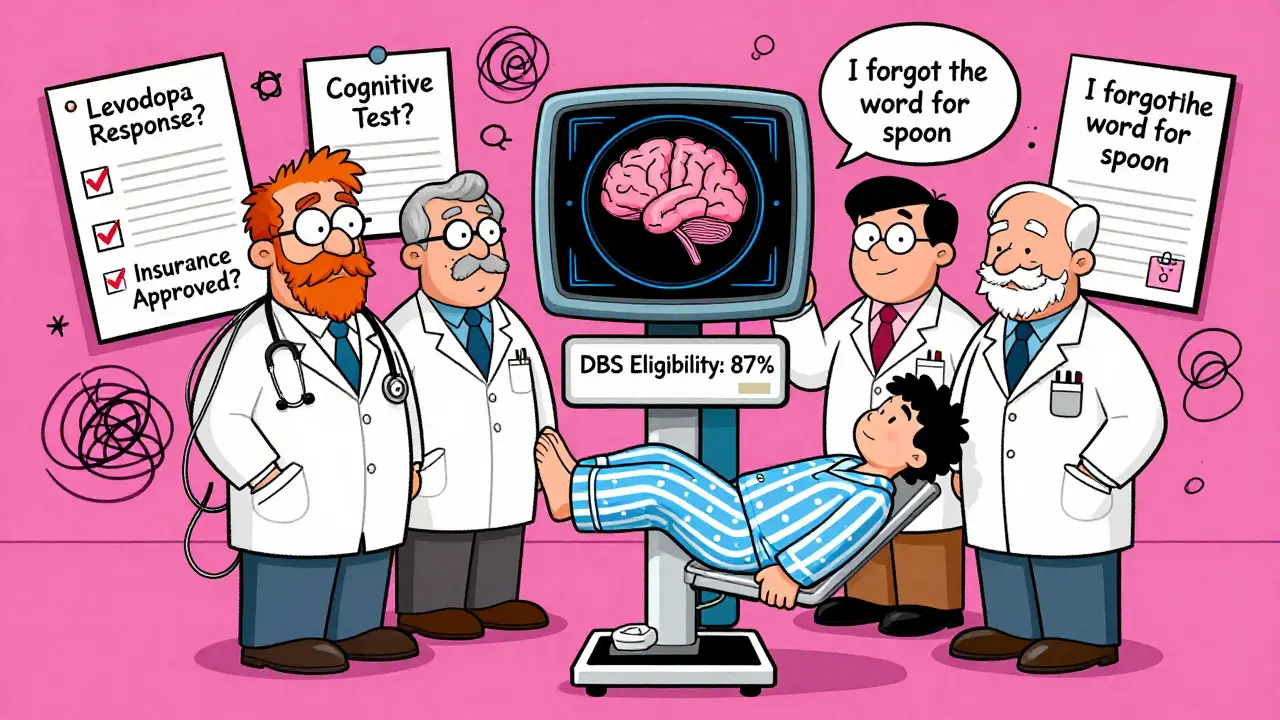 Eccentric doctors evaluating a patient with floating medical checklists and chaotic brain icons.