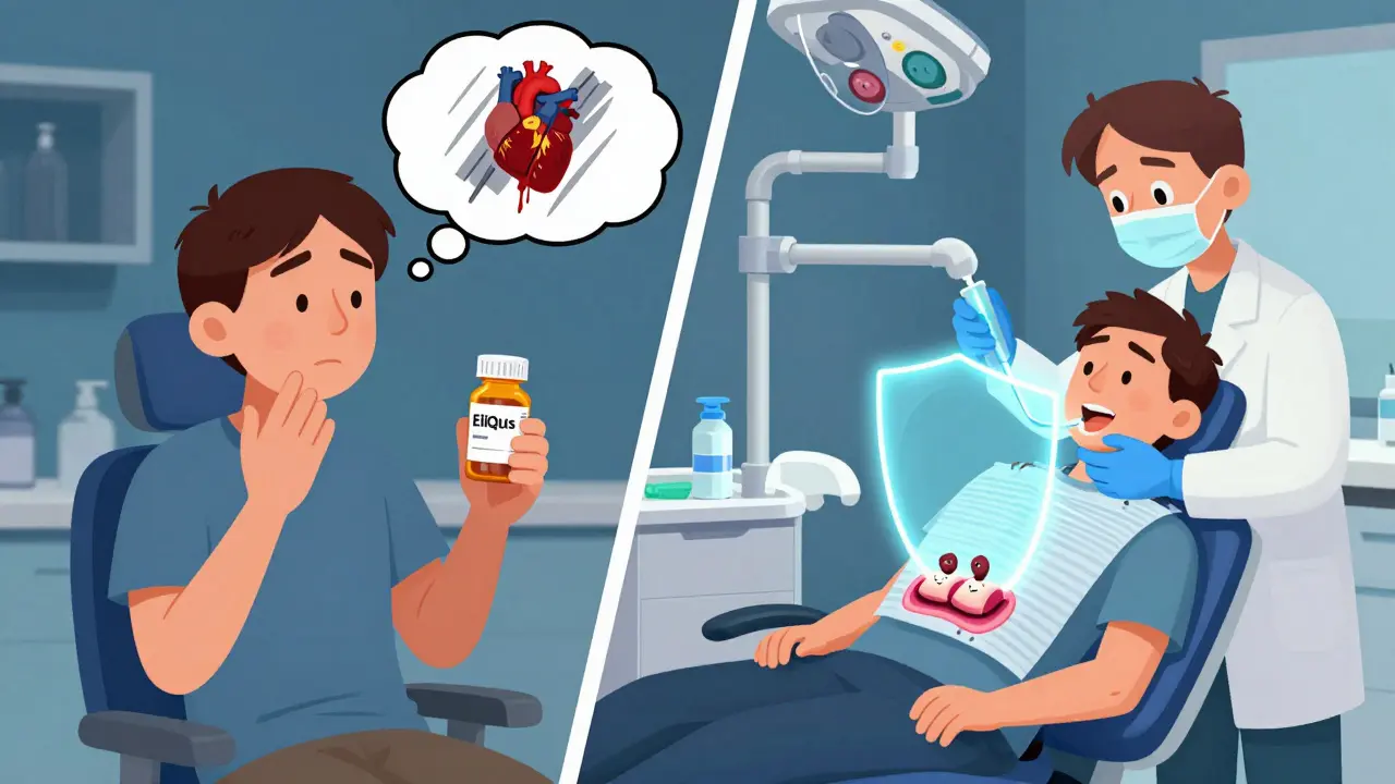 Patient receiving dental care with glowing mouthwash protecting extraction site.